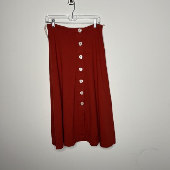 IDA Skirt Womens Small Red Button Front Boho Midi Elastic Waist Brazil - Picture 1 of 8